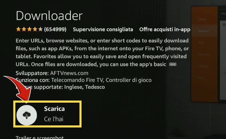 Premi Scarica — area da selezionare evidenziata in giallo.